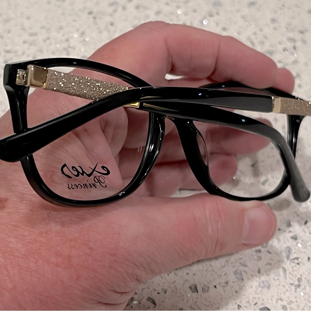 NEW Exces Princess Women’s Frame in Black w/ Goldish Glitter Temple Treatment